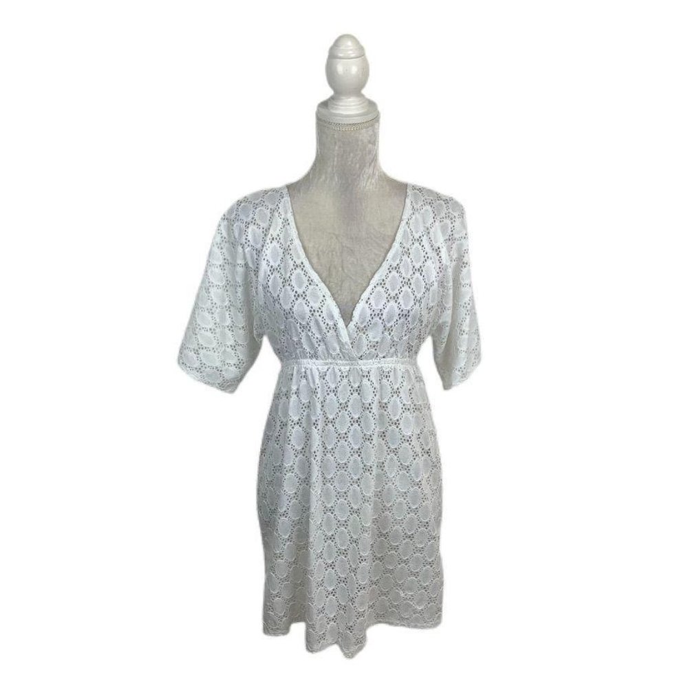 24th & Ocean White Lace Swim Cover Deep V-neck M